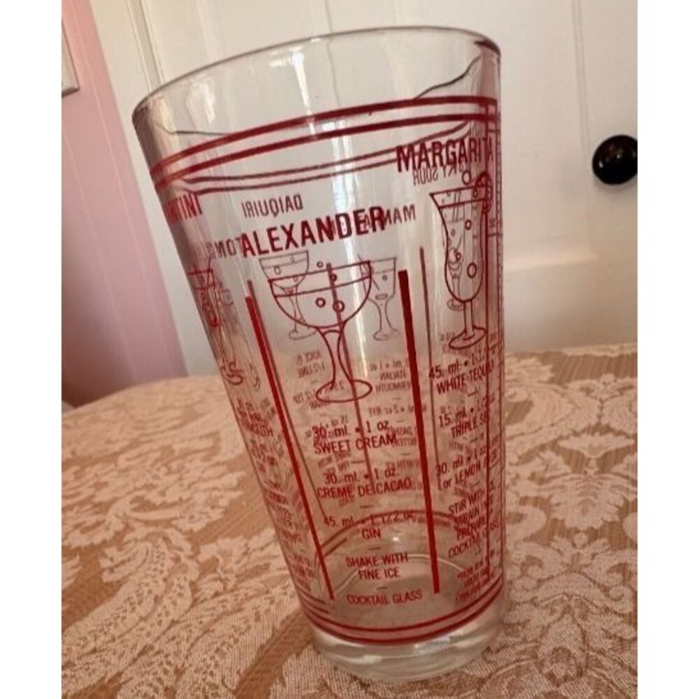 Vintage Phoenixware Cocktail Shaker Clear Glass Red Recipes Measuring
